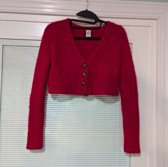 Urban Outfitters Red Cropped Cardigan Sweater Size Small - Picture 2 of 9